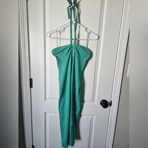 Nine West Teal Ribbed Fabric Halter Dress